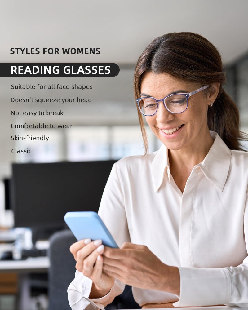 JM Reading Glasses Set of 4 Quality Spring Hinge Readers Men Women Glasses for Reading +3.0 Mix Color - Image 3